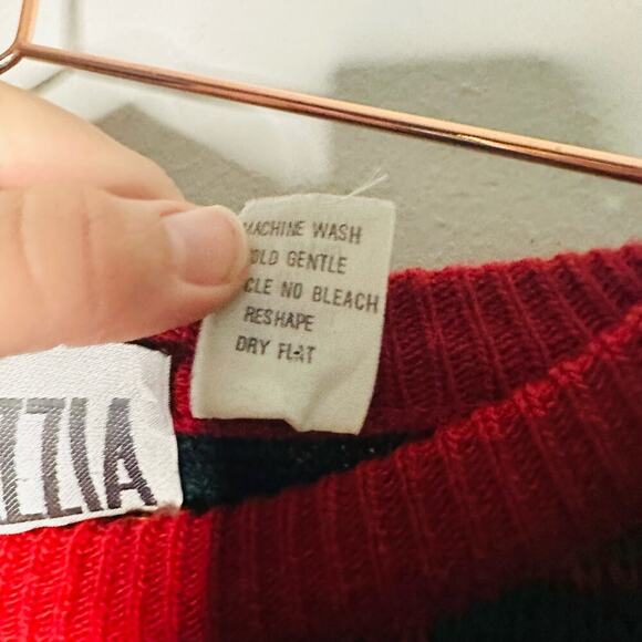 Vintage Tarrazia Red Green Holiday Crewneck Longsleeve Geometric Sweater Size M - Picture 7 of 10